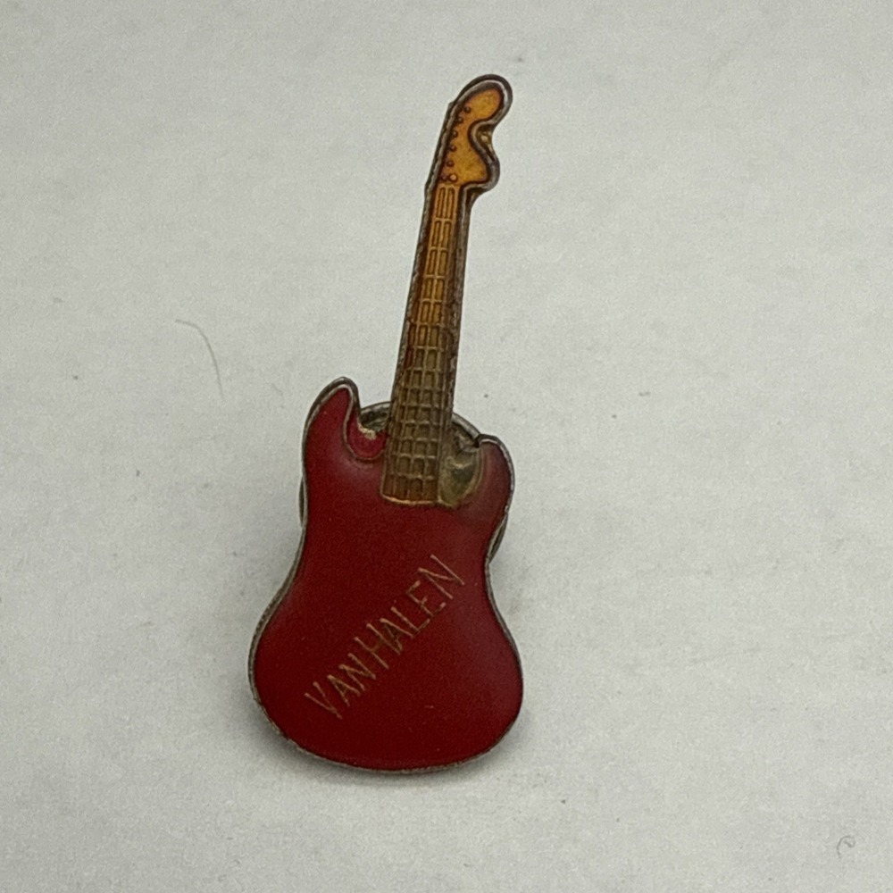 VAN HALEN Pin Red Enamel Guitar Shape Prism Vintage 1980'S